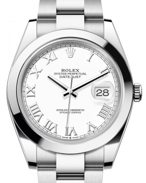 Rolex Datejust 41 Stainless Steel White Roman Dial Smooth Bezel Oyster Bracelet 126300 - BRAND NEW