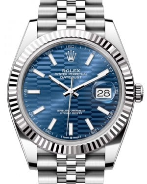 Rolex Datejust 41 White Gold/Steel Blue Fluted Motif Index Dial Fluted Bezel Jubilee Bracelet 126334 - BRAND NEW