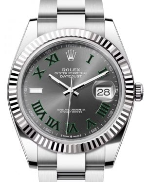 Rolex Datejust 41 White Gold/Steel "Wimbledon" Slate Roman Dial Fluted Bezel Oyster Bracelet 126334 - BRAND NEW