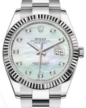 Rolex Datejust 41 White Gold/Steel White Mother of Pearl Diamond Dial Fluted Bezel Oyster Bracelet 126334 - BRAND NEW