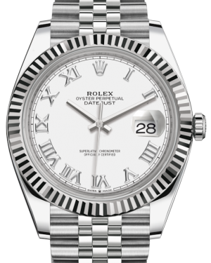 Rolex Datejust 41 White Gold/Steel White Roman Dial Fluted Bezel Jubilee Bracelet 126334 - PRE-OWNED
