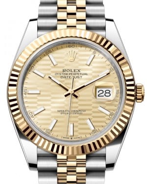 Rolex Datejust 41 Yellow Gold/Steel Golden Fluted Motif Index Dial Fluted Bezel Jubilee Bracelet 126333 - BRAND NEW