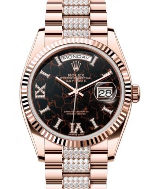 Rolex Day-Date 36 President Rose Gold Eisenkiesel Dial Fluted Bezel Diamond Bracelet 128235