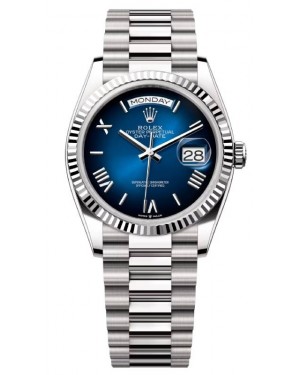 Rolex Day-Date 36 President White Gold Blue Ombre Index/Roman Dial 128239