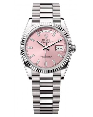 Rolex Day-Date 36 President White Gold Pink Baguette Diamond Dial 128239