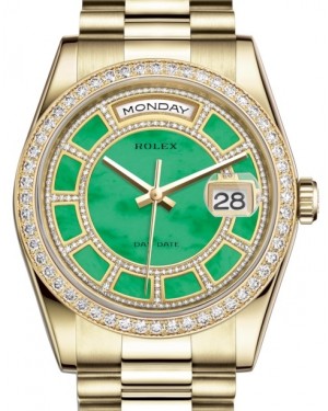 Rolex Day-Date 36 Yellow Gold Carousel of Green Jade Diamond Dial & Diamond Bezel President Bracelet 118348 - BRAND NEW