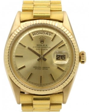 Rolex Day-Date 36 Yellow Gold Champagne Index Dial & Fluted Bezel President Bracelet 1807 - PRE-OWNED