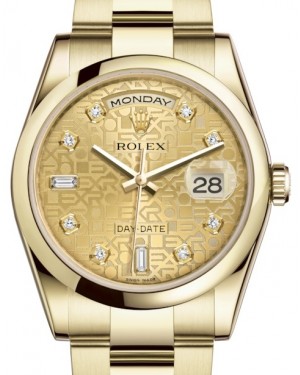 Rolex Day-Date 36 Yellow Gold Champagne Jubilee Diamond Dial & Smooth Domed Bezel Oyster Bracelet 118208 - BRAND NEW