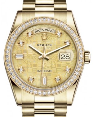 Rolex Day-Date 36 Yellow Gold Champagne Mother of Pearl Jubilee Diamond Dial & Diamond Bezel President Bracelet 118348 - BRAND NEW