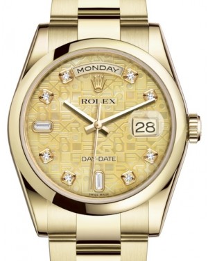 Rolex Day-Date 36 Yellow Gold Champagne Mother of Pearl Jubilee Diamond Dial & Smooth Domed Bezel Oyster Bracelet 118208 - BRAND NEW