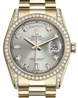 Rolex Day-Date 36 Yellow Gold Silver Diamond Dial & Diamond Set Case & Bezel President Bracelet 118388 - BRAND NEW