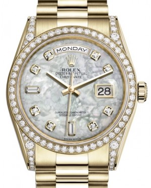 Rolex Day-Date 36 Yellow Gold White Mother of Pearl Diamond Dial & Diamond Set Case & Bezel President Bracelet 118388 - BRAND NEW