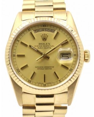 Rolex Day-Date 36mm, Yellow Gold, Champagne Index Dial, President Bracelet, 18238 - PRE-OWNED