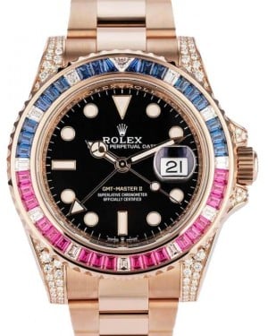 Rolex GMT-Master II Everose Rose Gold/Diamond 40mm Black Dial Sapphire Ruby Bezel Oyster Bracelet 126755SARU - BRAND NEW