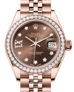 Rolex Lady Datejust 28 Rose Gold Chocolate Diamond IX Dial & Diamond Bezel Jubilee Bracelet 279135RBR - BRAND NEW