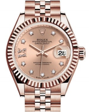 Rolex Lady Datejust 28 Rose Gold Rose Diamond IX Dial & Fluted Bezel Jubilee Bracelet 279175 - BRAND NEW