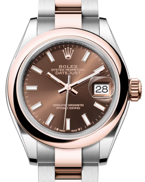 Rolex Lady Datejust 28 Rose Gold/Steel Chocolate Index Dial & Smooth Domed Bezel Oyster Bracelet 279161 - BRAND NEW