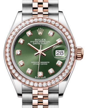 Rolex Lady Datejust 28 Rose Gold/Steel Olive Green Diamond Dial & Diamond Bezel Jubilee Bracelet 279381RBR - BRAND NEW