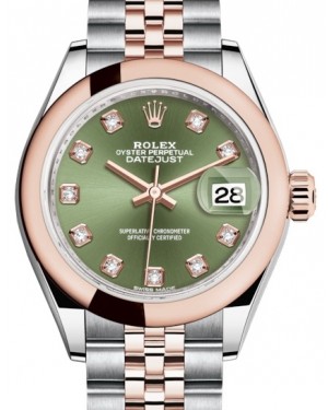Rolex Lady Datejust 28 Rose Gold/Steel Olive Green Diamond Dial & Smooth Domed Bezel Jubilee Bracelet 279161 - BRAND NEW