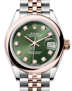 Rolex Lady Datejust 28 Rose Gold/Steel Olive Green Diamond Dial & Smooth Domed Bezel Jubilee Bracelet 279161 - BRAND NEW