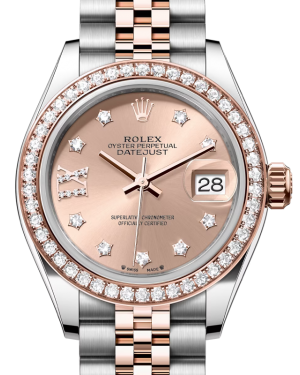 Rolex Lady Datejust 28 Rose Gold/Steel Rose Diamond IX Dial & Diamond Bezel Jubilee Bracelet 279381RBR - BRAND NEW