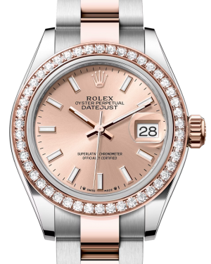 Rolex Lady Datejust 28 Rose Gold/Steel Rose Index Dial & Diamond Bezel Oyster Bracelet 279381RBR - BRAND NEW