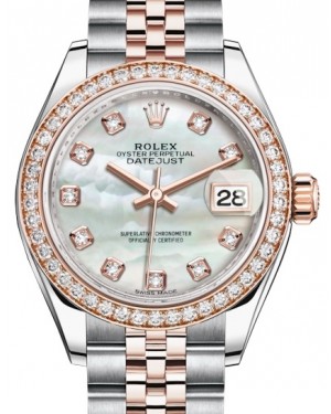 Rolex Lady Datejust 28 Rose Gold/Steel White Mother of Pearl Diamond Dial & Diamond Bezel Jubilee Bracelet 279381RBR - BRAND NEW