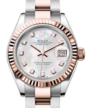 Rolex Lady Datejust 28 Rose Gold/Steel White Mother of Pearl Diamond Dial & Fluted Bezel Oyster Bracelet 279171 - BRAND NEW