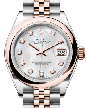 Rolex Lady Datejust 28 Rose Gold/Steel White Mother of Pearl Diamond Dial & Smooth Domed Bezel Jubilee Bracelet 279161 - BRAND NEW