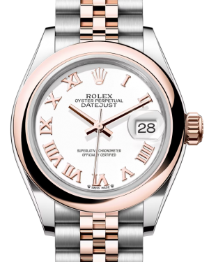 Rolex Lady Datejust 28 Rose Gold/Steel White Roman Dial & Smooth Domed Bezel Jubilee Bracelet 279161 - BRAND NEW