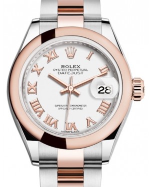 Rolex Lady Datejust 28 Rose Gold/Steel White Roman Dial & Smooth Domed Bezel Oyster Bracelet 279161 - BRAND NEW