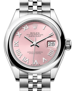Rolex Lady Datejust 28 Stainless Steel Pink Roman Dial & Smooth Domed Bezel Jubilee Bracelet 279160 - BRAND NEW