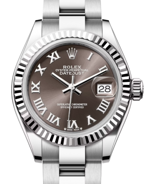 Rolex Lady Datejust 28 White Gold/Steel Dark Grey Roman Dial & Fluted Bezel Oyster Bracelet 279174 - BRAND NEW