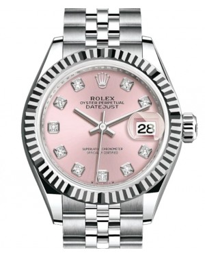 Rolex Lady Datejust 28 White Gold/Steel Pink Diamond Dial & Fluted Bezel Jubilee Bracelet 279174 - BRAND NEW