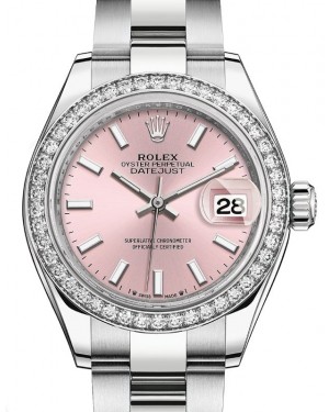Rolex Lady Datejust 28 White Gold/Steel Pink Index Dial & Diamond Bezel Oyster Bracelet 279384RBR - BRAND NEW