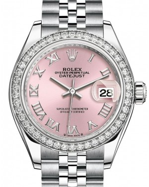 Rolex Lady Datejust 28 White Gold/Steel Pink Roman Dial & Diamond Bezel Jubilee Bracelet 279384RBR - BRAND NEW