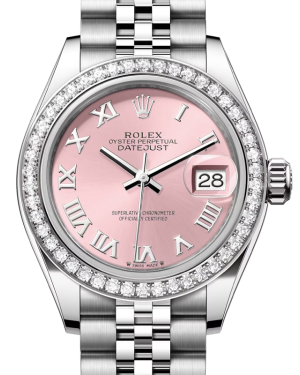 Rolex Lady Datejust 28 White Gold/Steel Pink Roman Dial & Diamond Bezel Jubilee Bracelet 279384RBR - BRAND NEW