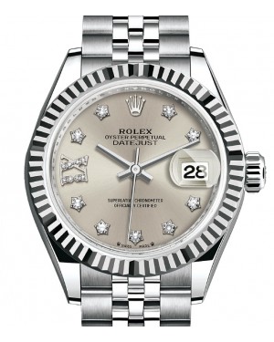 Rolex Lady Datejust 28 White Gold/Steel Silver Diamond IX Dial & Fluted Bezel Jubilee Bracelet 279174 - BRAND NEW