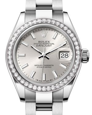 Rolex Lady Datejust 28 White Gold/Steel Silver Index Dial & Diamond Bezel Oyster Bracelet 279384RBR - BRAND NEW