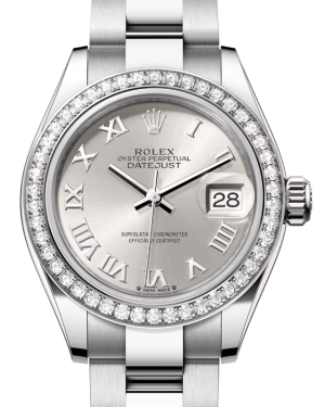 Rolex Lady Datejust 28 White Gold/Steel Silver Roman Dial & Diamond Bezel Oyster Bracelet 279384RBR - BRAND NEW