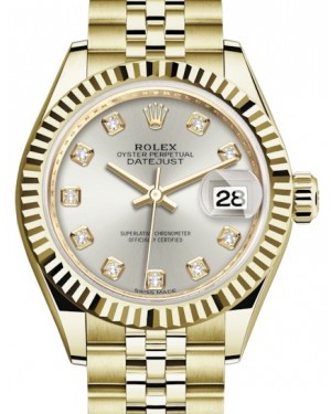 Rolex Lady Datejust 28 Yellow Gold Silver Diamond Dial & Fluted Bezel Jubilee Bracelet 279178 - BRAND NEW