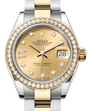 Rolex Lady Datejust 28 Yellow Gold/Steel Champagne Diamond IX Dial & Diamond Bezel Oyster Bracelet 279383RBR - BRAND NEW