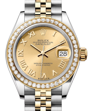 Rolex Lady Datejust 28 Yellow Gold/Steel Champagne Roman Dial & Diamond Bezel Jubilee Bracelet 279383RBR - BRAND NEW