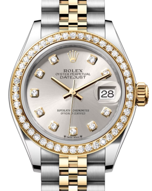 Rolex Lady Datejust 28 Yellow Gold/Steel Silver Diamond Dial & Diamond Bezel Jubilee Bracelet 279383RBR - BRAND NEW