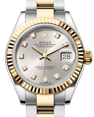 Rolex Lady Datejust 28 Yellow Gold/Steel Silver Diamond Dial & Fluted Bezel Oyster Bracelet 279173 - BRAND NEW
