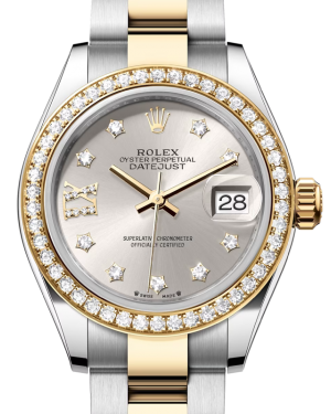 Rolex Lady Datejust 28 Yellow Gold/Steel Silver Diamond IX Dial & Diamond Bezel Oyster Bracelet 279383RBR - BRAND NEW