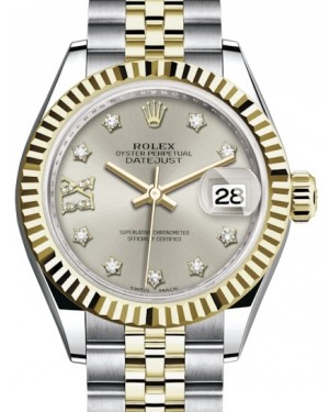 Rolex Lady Datejust 28 Yellow Gold/Steel Silver Diamond IX Dial & Fluted Bezel Jubilee Bracelet 279173 - BRAND NEW