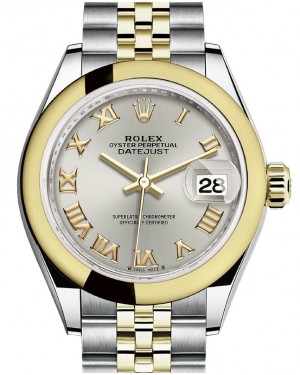 Rolex Lady Datejust 28 Yellow Gold/Steel Silver Roman Dial & Smooth Domed Bezel Jubilee Bracelet 279163 - BRAND NEW