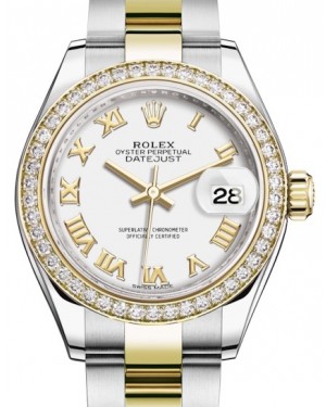 Rolex Lady Datejust 28 Yellow Gold/Steel White Roman Dial & Diamond Bezel Oyster Bracelet 279383RBR - BRAND NEW