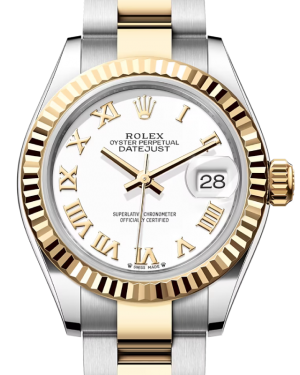Rolex Lady Datejust 28 Yellow Gold/Steel White Roman Dial & Fluted Bezel Oyster Bracelet 279173 - BRAND NEW